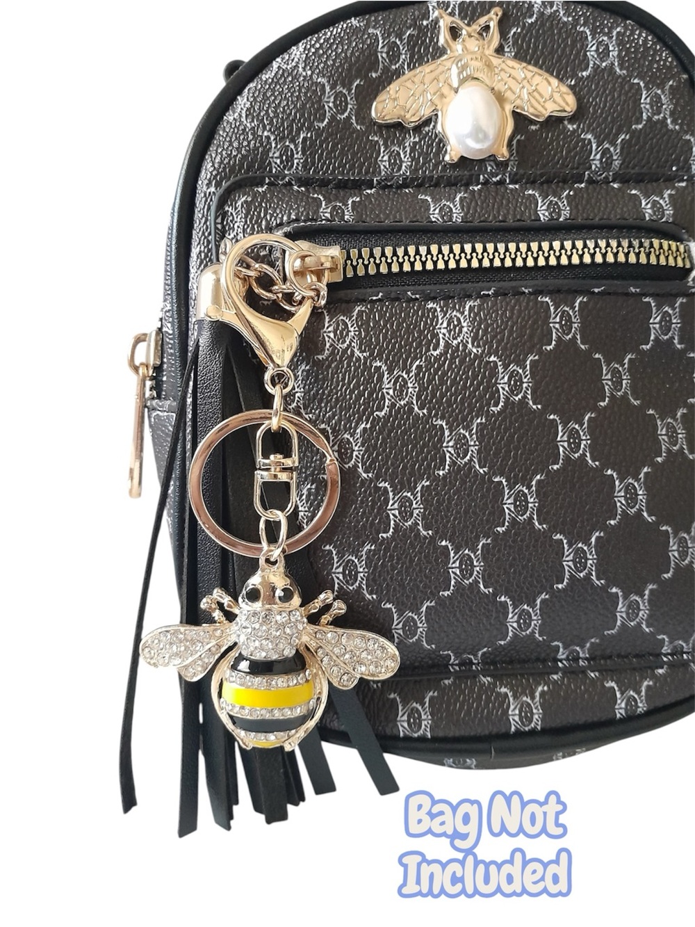 Rhinestone Crystal Bumble Bee Bag Charm Purse Keychain - Picture 3 of 5